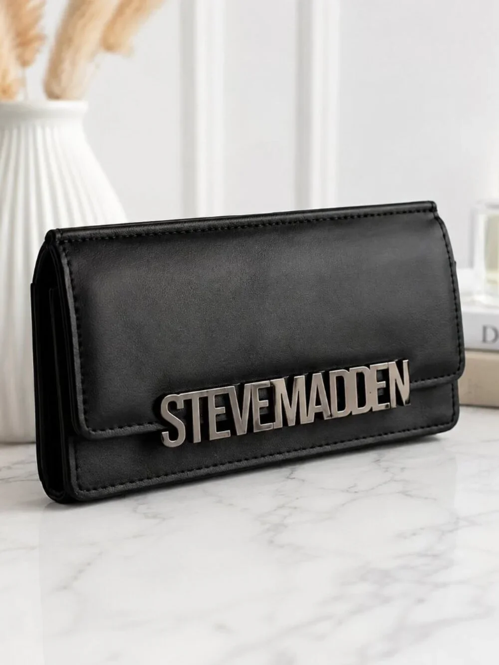 Steve Madden BCABBYY Black Flap Wallet Wristlet Zip Pouch NWT